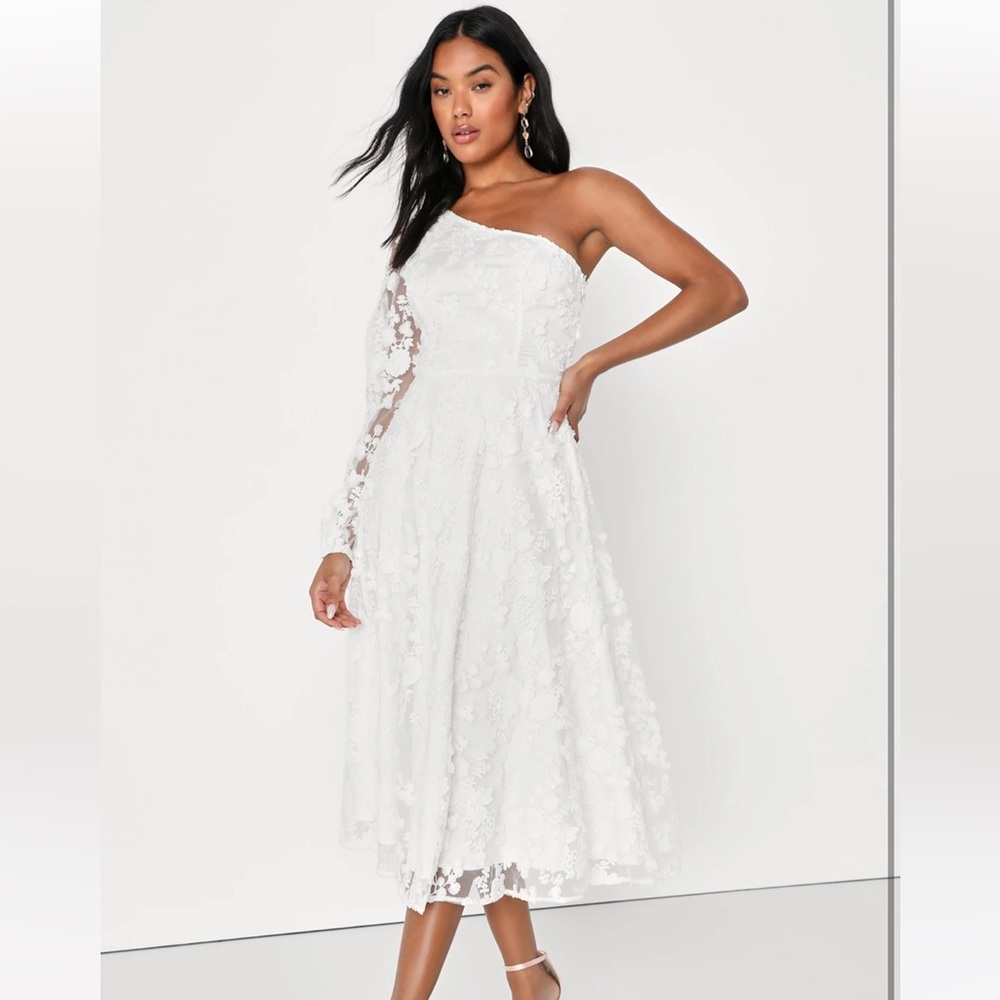 White One Shoulder Midi Dress | BRIDE